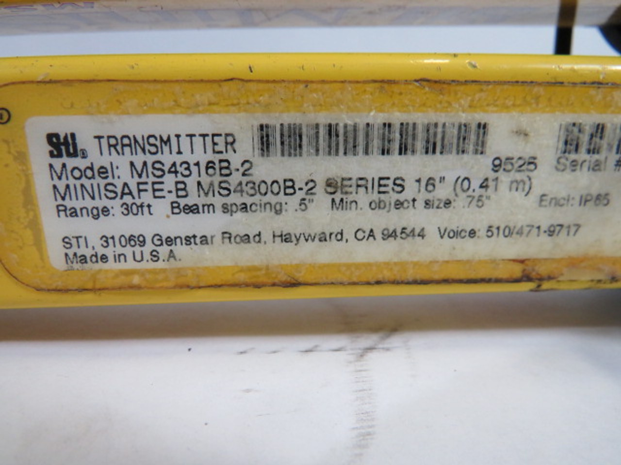 STI MS4316B-2 Light Curtain Transmitter & Receiver 30' Range USED