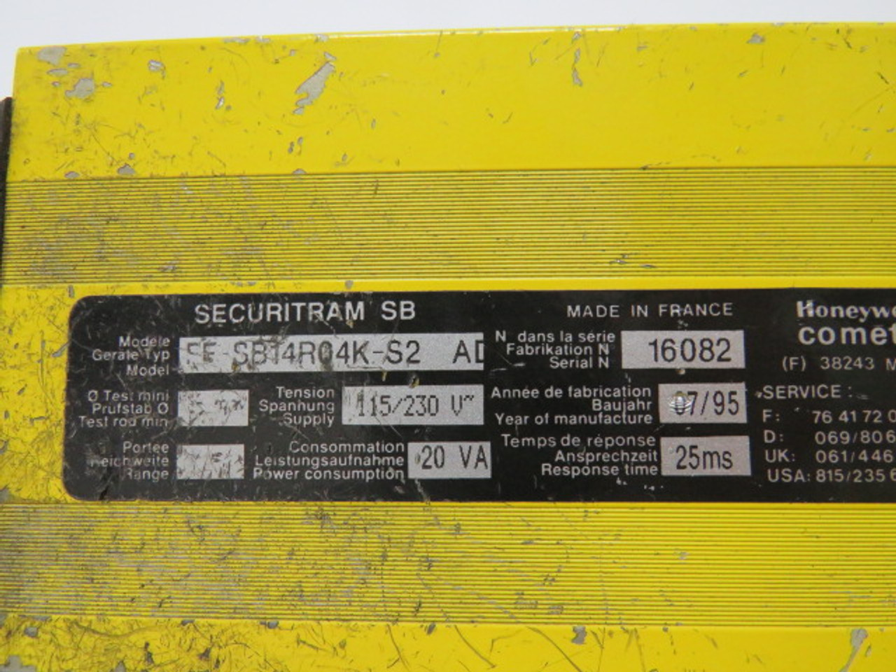 Honeywell FF-SB14R04K-S2 Light Curtain Receiver 115/230V 20VAC USED