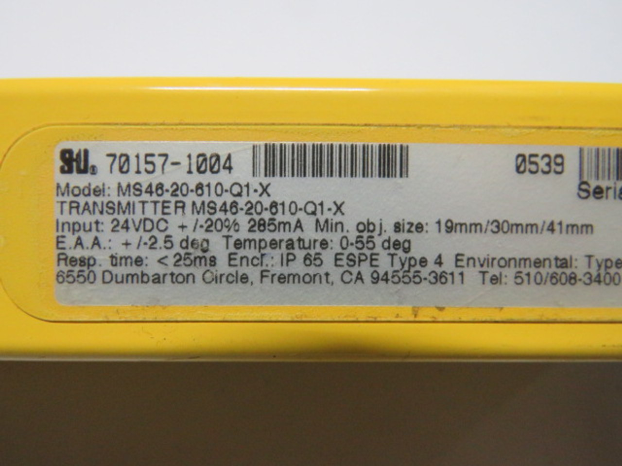 STI MS46-20-610-Q1-X Light Curtain Transmitter 24VDC 285mA USED