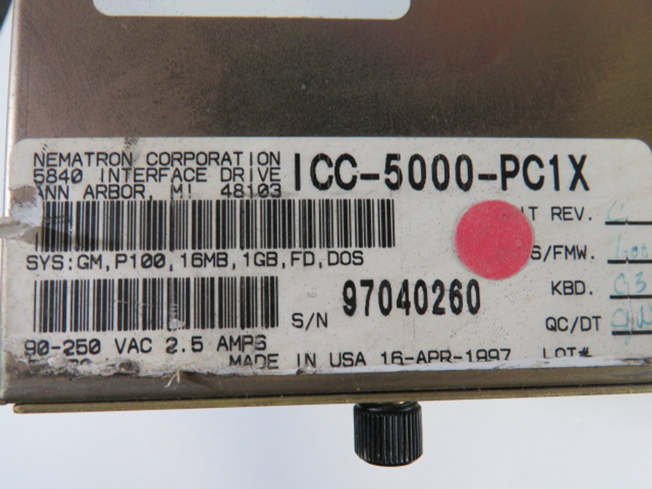 Nematron ICC-5000-PC1X Control Interface Panel 90-265V 2.5A 50/60Hz USED