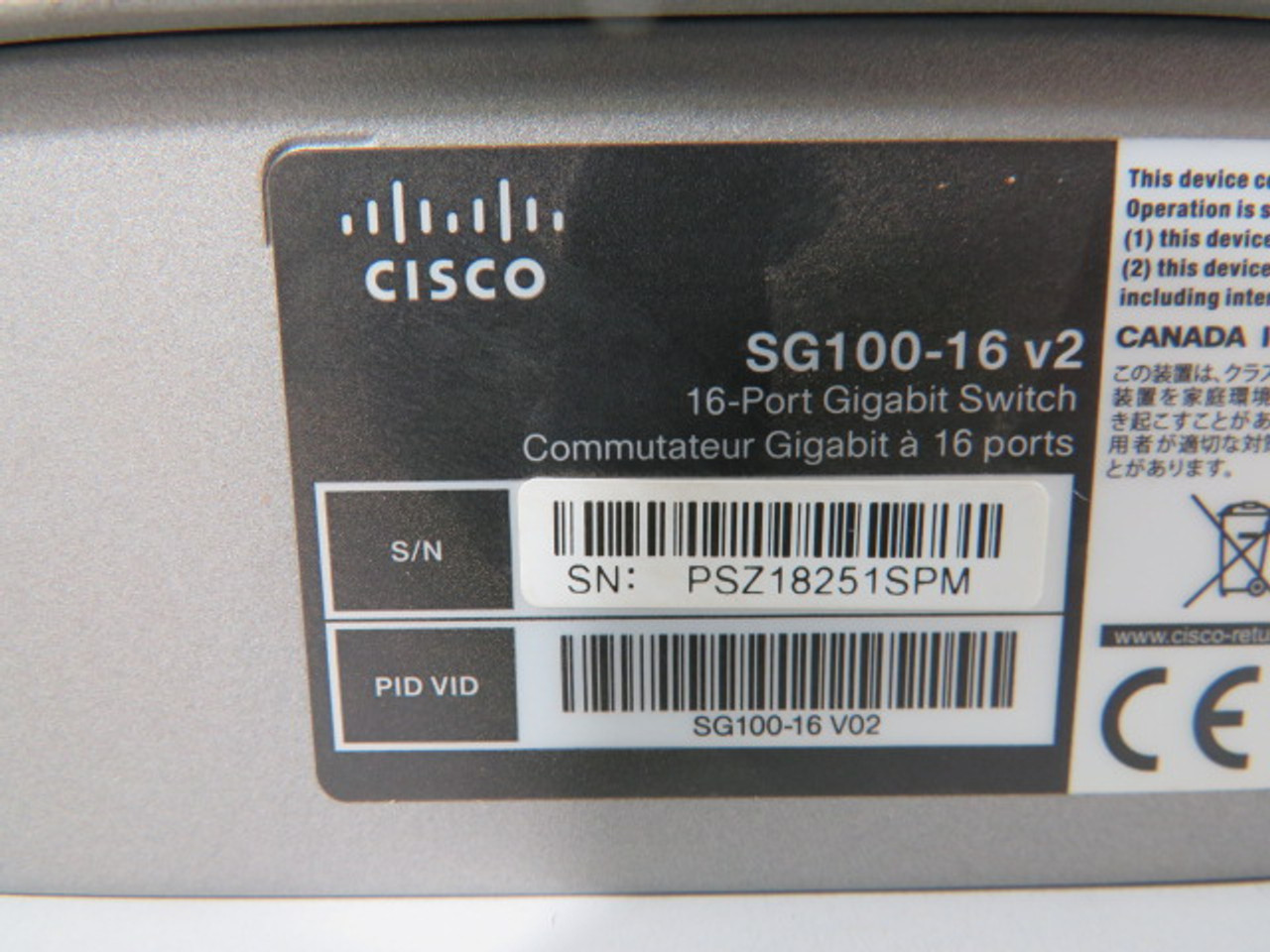 Cisco SG100-16 16-Port Gigabit Switch 100-240V/50-60Hz USED