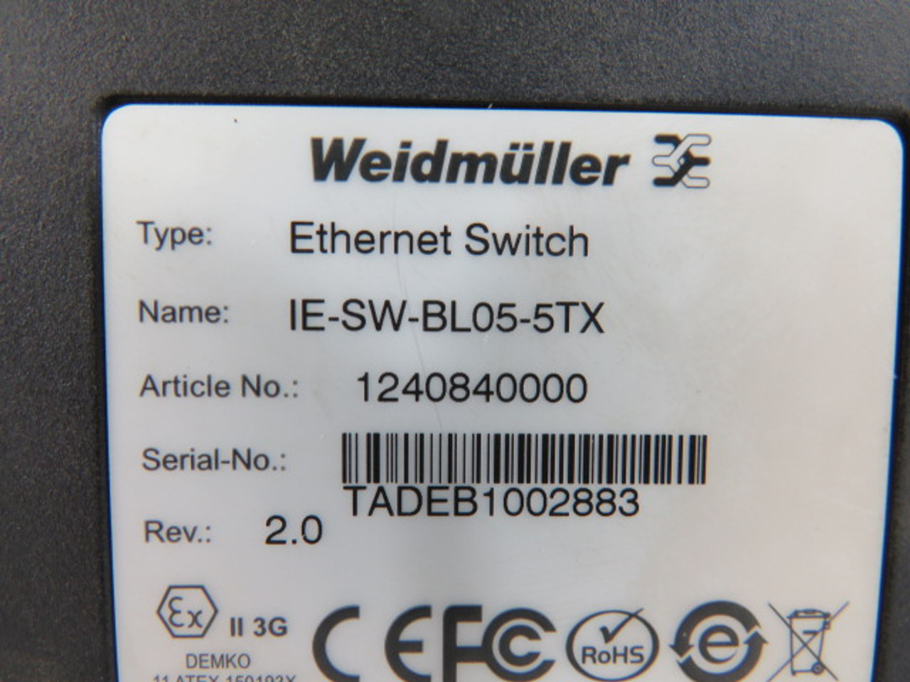 Weidmuller 1240840000 Ethernet Switch 12/24/48VDC 0.29A 18-30VAC USED