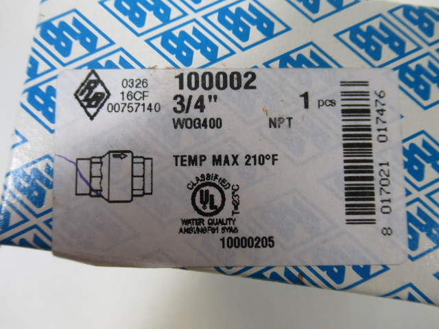 Valvola Di Ritegno 100002 Check Valve 3/4"NPT Brass WOG 400  NEW
