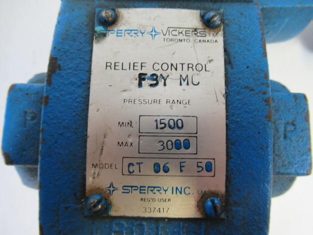 Vickers CT-06-F-50 Relief Valve 1500-3000 psi 60 gpm USED