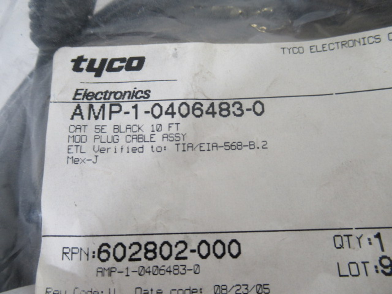 Tyco AMP-1-0406483-0 CAT 5E MOD Plug Ethernet Cable Assembly 10' ! NWB !