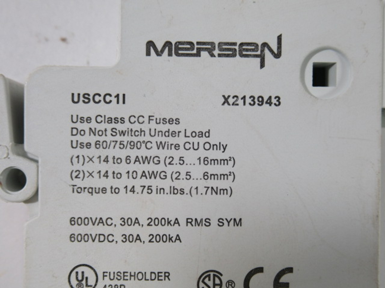 Mersen USCC1I Fuse Holder W/Indicator 600V 30A 1P USED