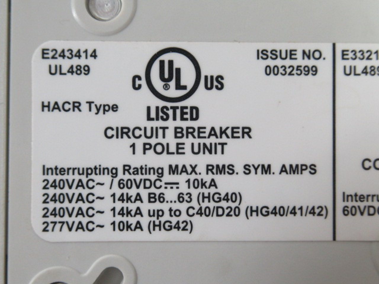 Siemens 5SJ4110-7HG42 Circuit Breaker 277VAC 10A 1P USED