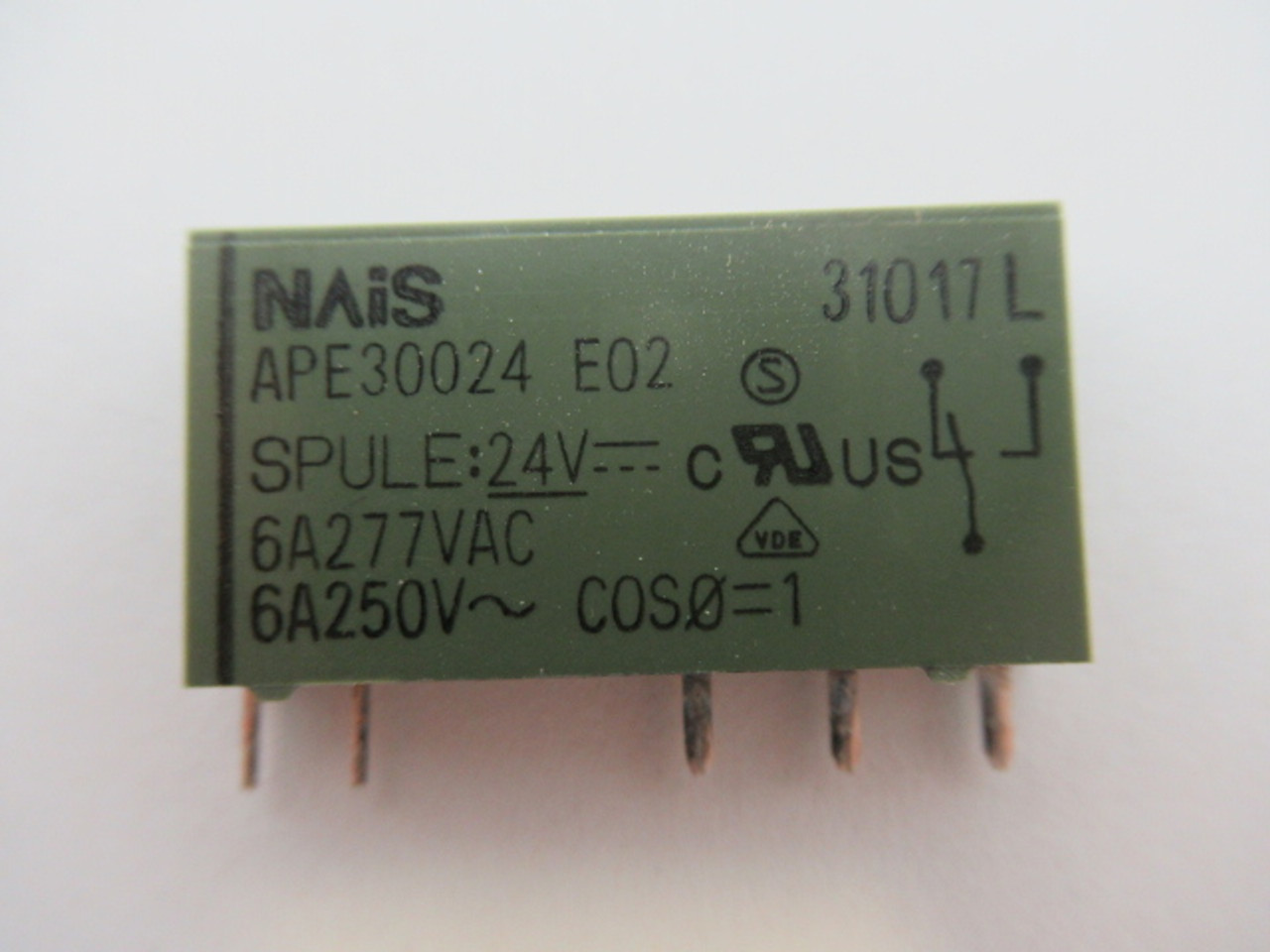 Nais APE30024-E02 Miniature Power Relay 24VDC Coil 6A 277VAC USED