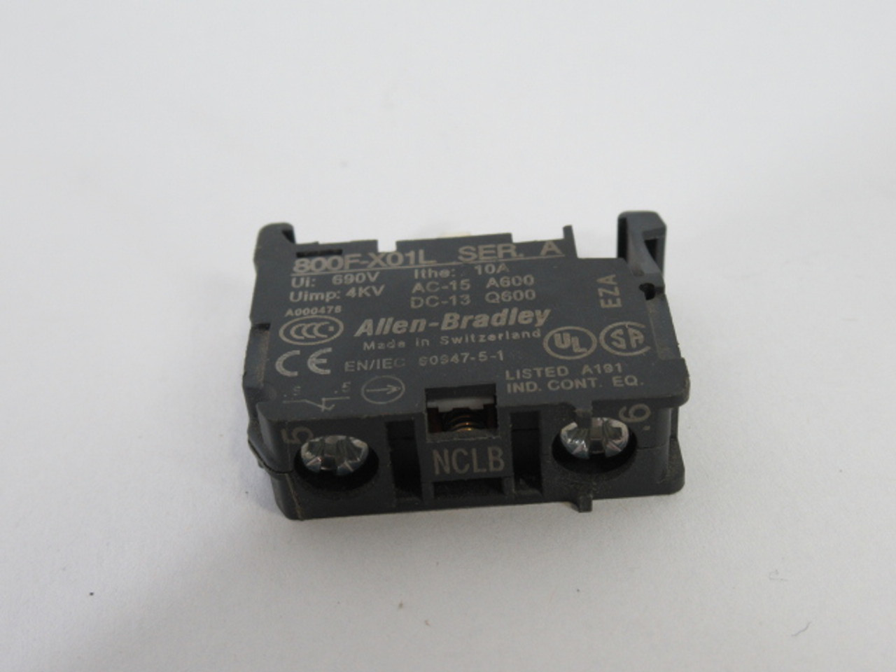 Allen-Bradley 800F-X01L Series A Push Button Contact Block 1NCLB USED
