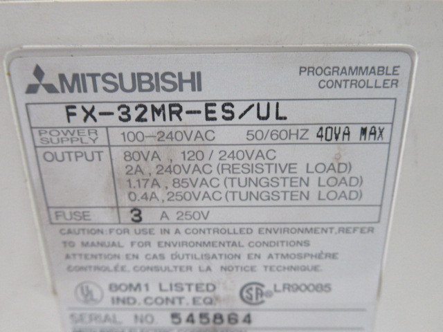 Mitsubishi FX-32MR-ES/UL Programmable Controller 100-240VAC 50/60Hz USED