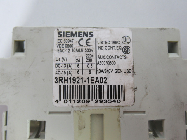 Siemens 3RH1921-1EA02 Auxiliary Contact Block 2NC 500V 10A USED
