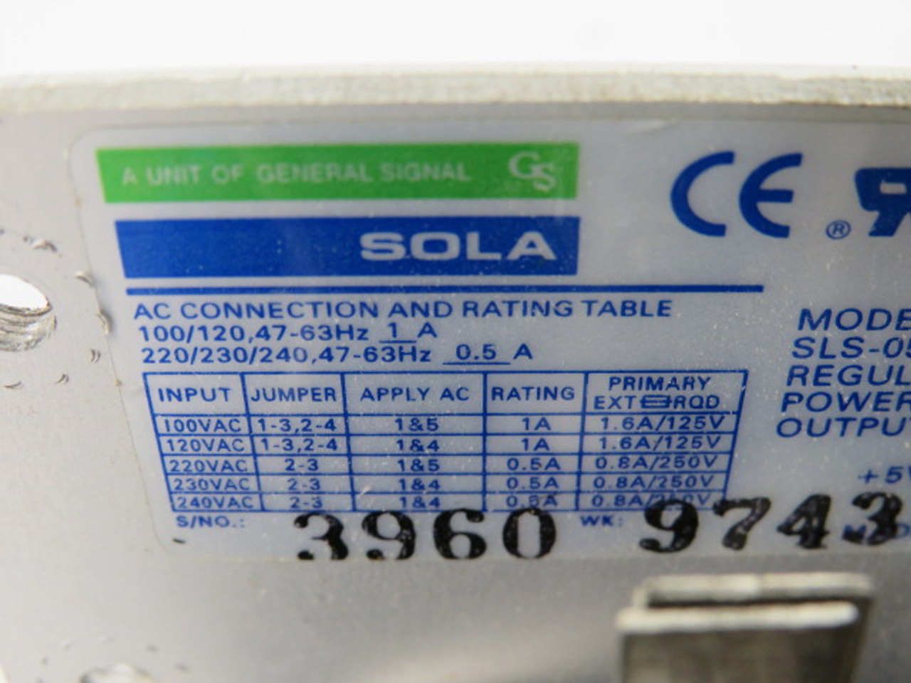Sola SLS-05-060-1 Power Supply 5VDC @ 6A USED