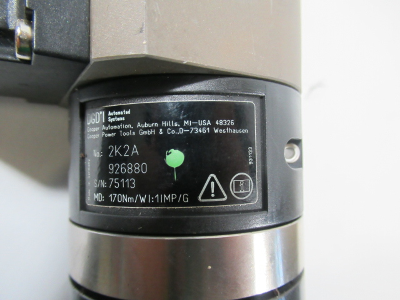 DGD 2B150A 927862 Straight Nut Runner Spindle .75kW 1Ph 170Nm USED