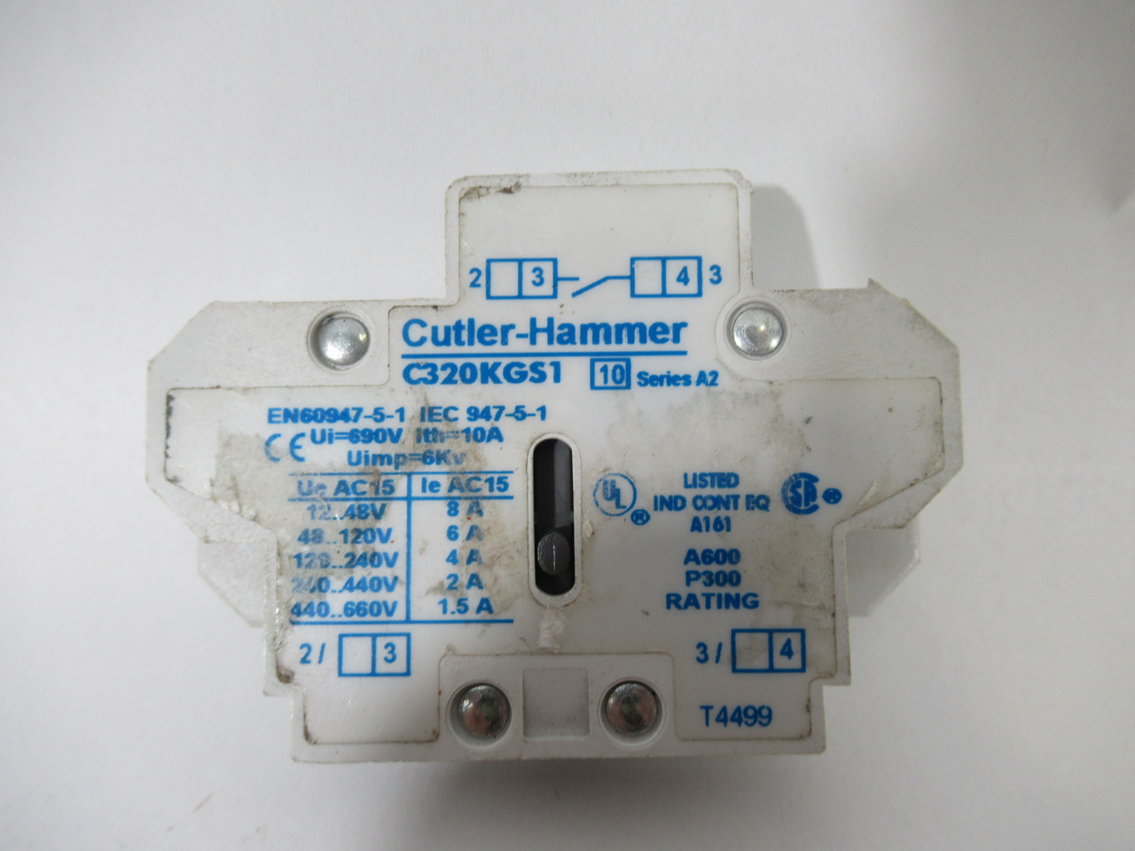 Cutler-Hammer C320KGS1 Series A2 Contact Block 1N/O *Broken Clip* USED
