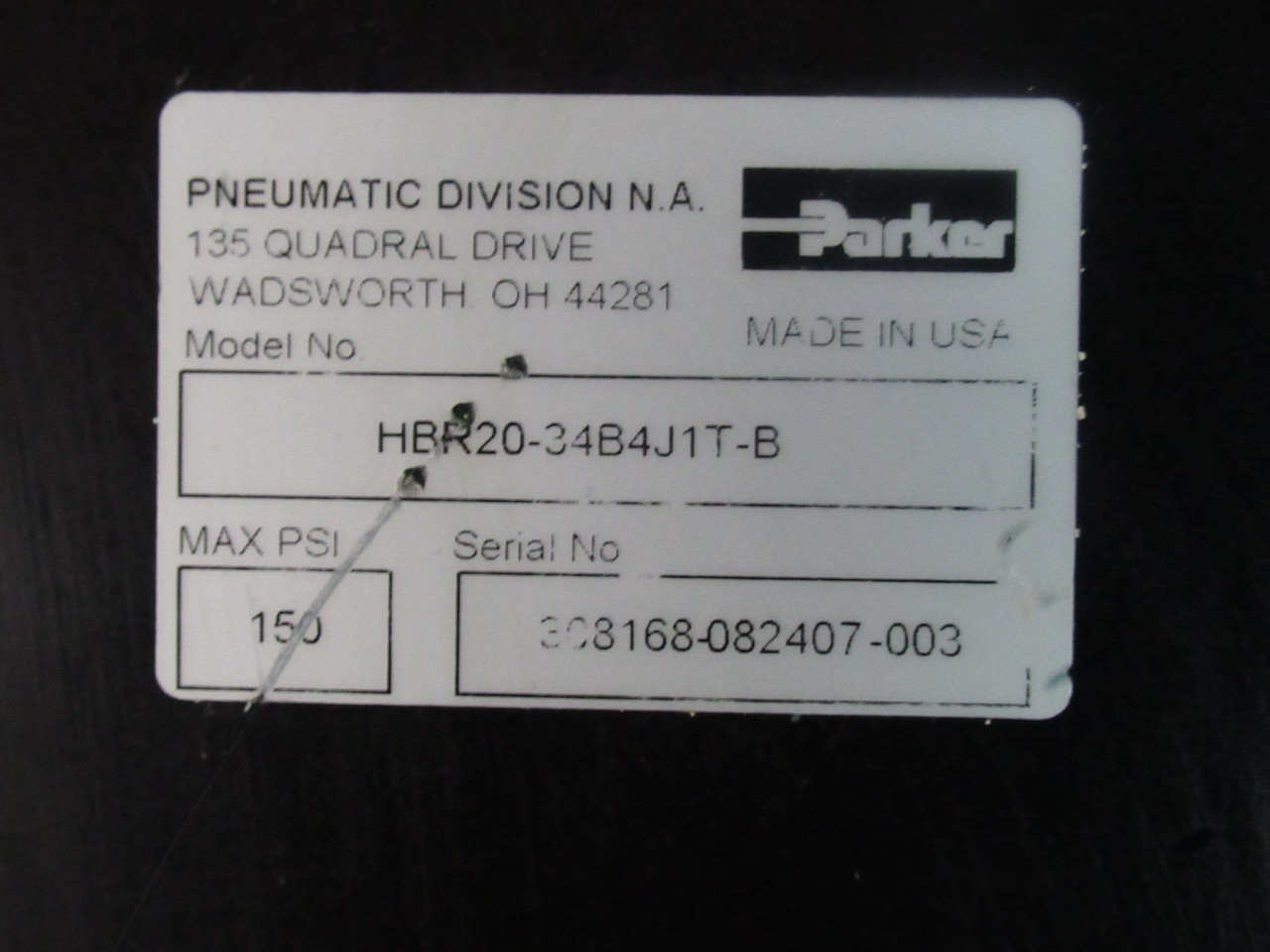 Parker HBR20-34B4J1T-B Guided Pneumatic Cylinder MISSING 1 BUMPER USED