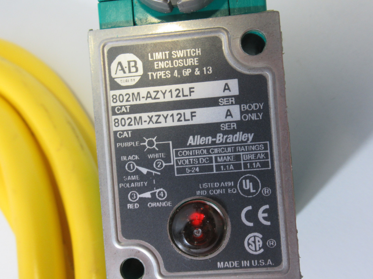 Allen-Bradley 802M-AZY12LF Ser A Pre-Wired Limit Switch 5-24VDC 1.1A 12' ! NOP !