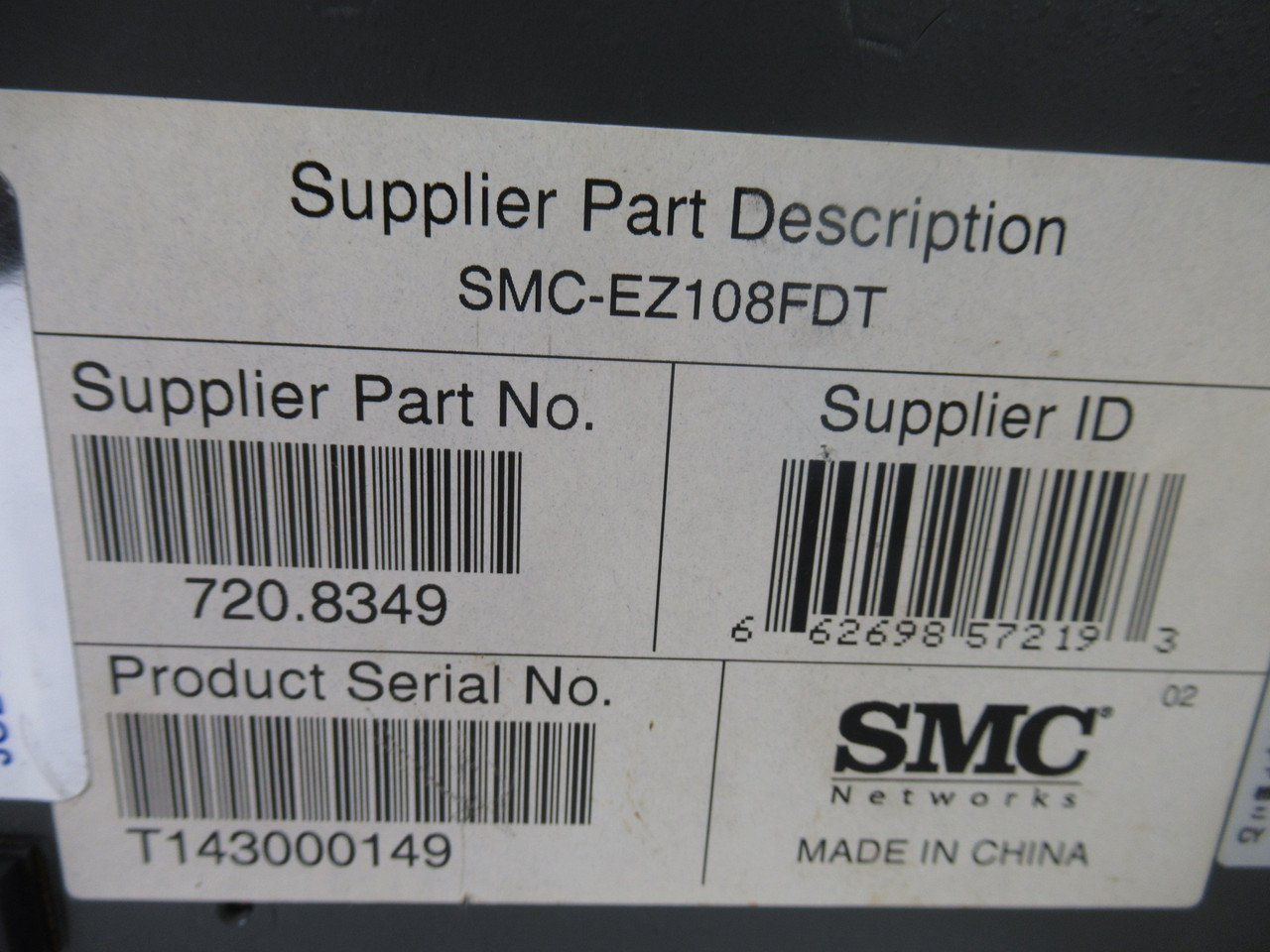 SMC SMC-EZ108FDT Desktop Ethernet EZ Switch 8 Port 100-240VAC 50/60Hz USED