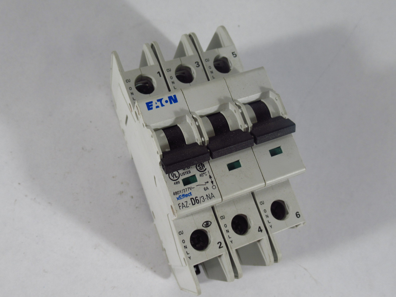 Eaton FAZ-D6/3-NA Circuit Breaker 6A 3-Pole 480Y/277VAC 50/60Hz USED