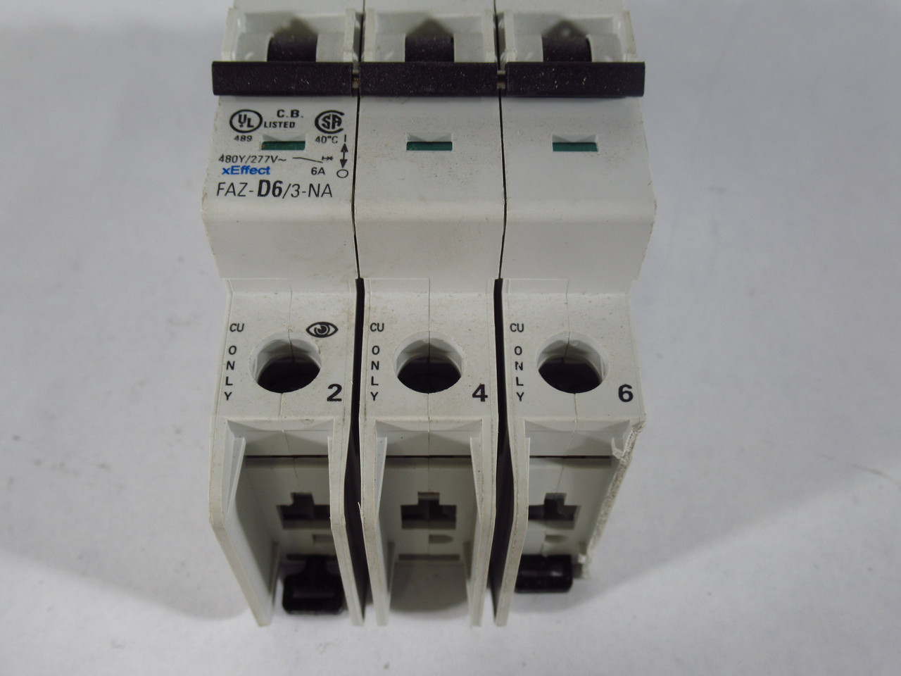 Eaton FAZ-D6/3-NA Circuit Breaker 6A 3-Pole 480Y/277VAC 50/60Hz USED