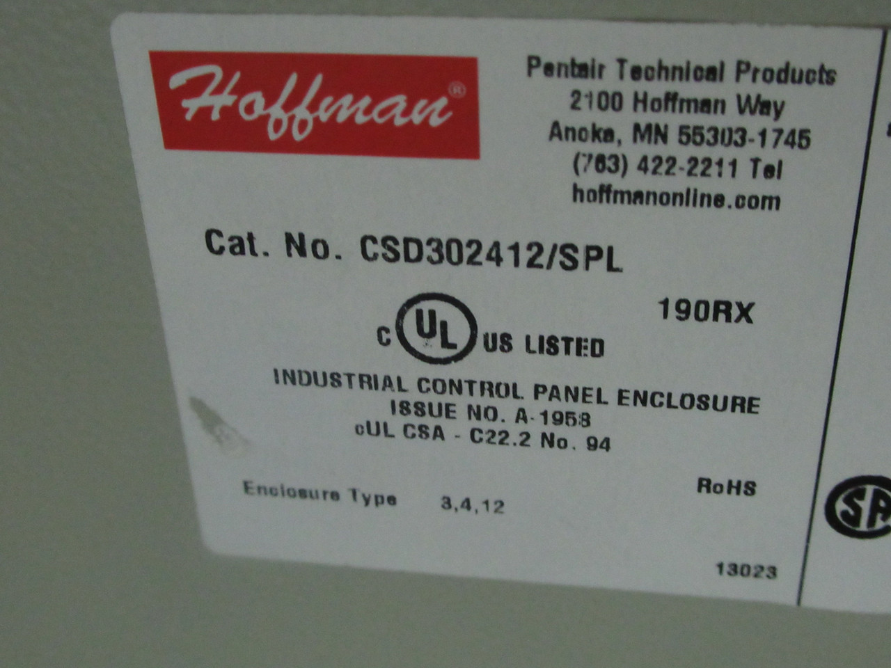 Hoffman CSD302412/SPL Single-Door Gray Steel Enclosure 30x24x12” USED