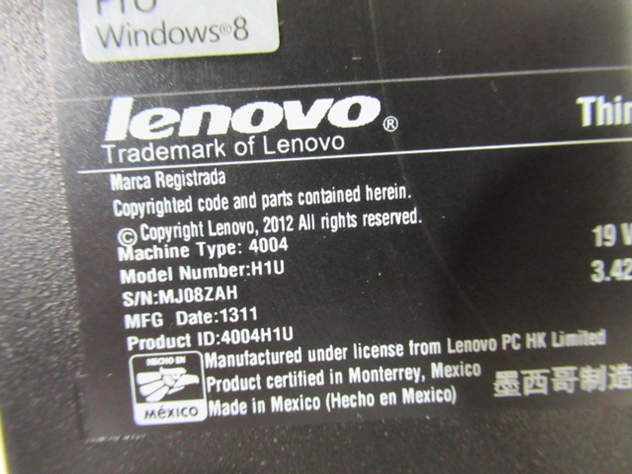 Lenovo M72e-4004-H1U ThinkCenter Desktop Computer NO POWER CORD USED