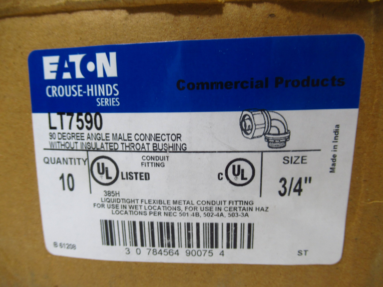 Eaton Crouse-Hinds LT7590 Metallic Conduit Fitting 90Deg 3/4" 12-Pk BOX DMG NEW