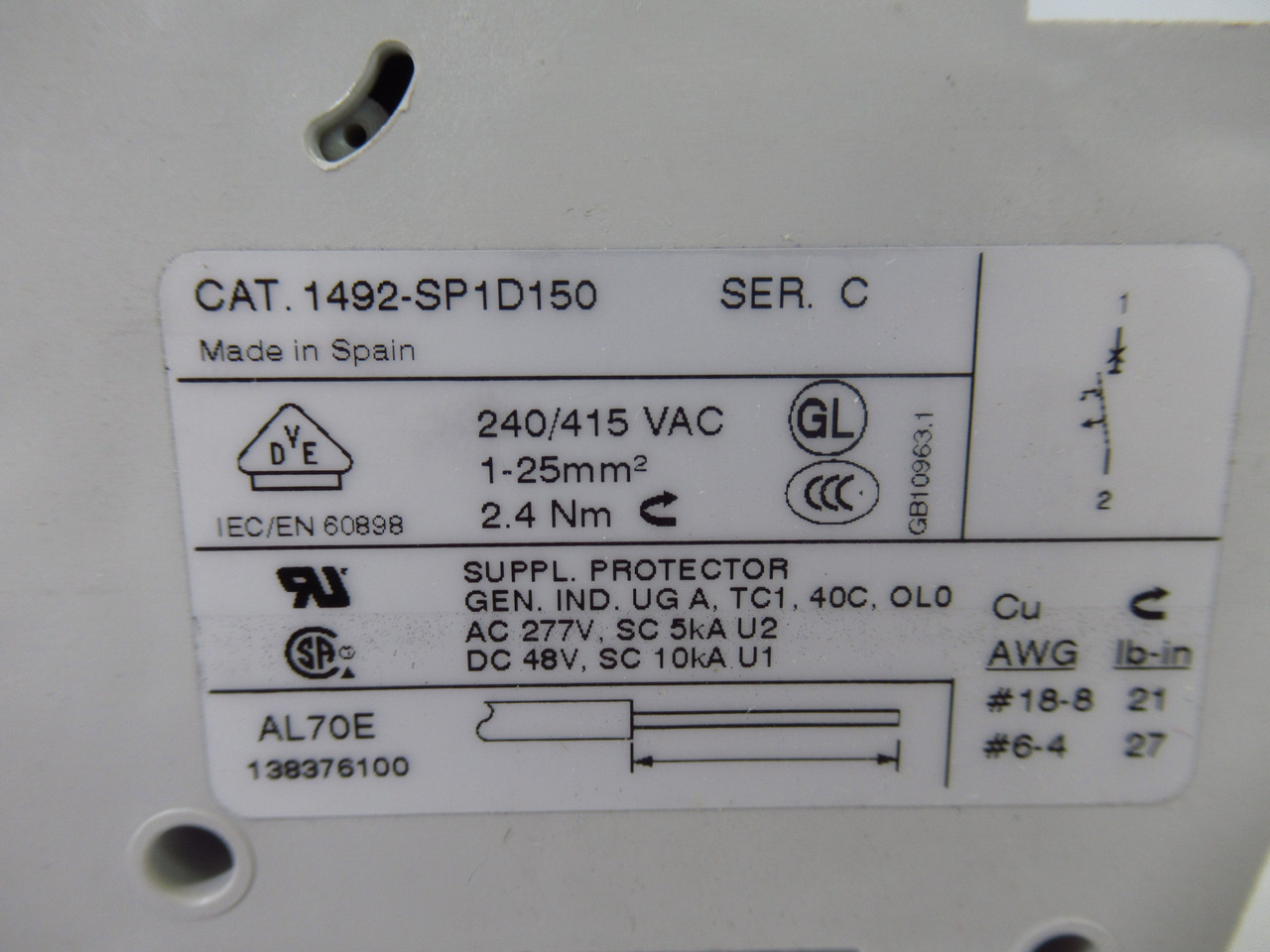 Allen-Bradley 1492-SP1D150 Miniature Circuit Breaker SER C 15A 1P 1-Pack ! NEW !