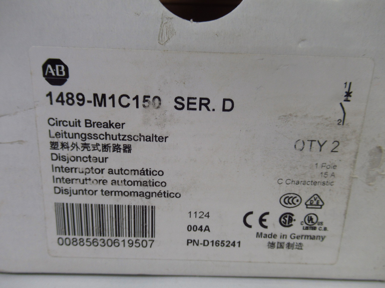 Allen-Bradley 1489-M1C150 Circuit Breaker SER D 15A 277VAC 1P 2-Pack ! NEW !