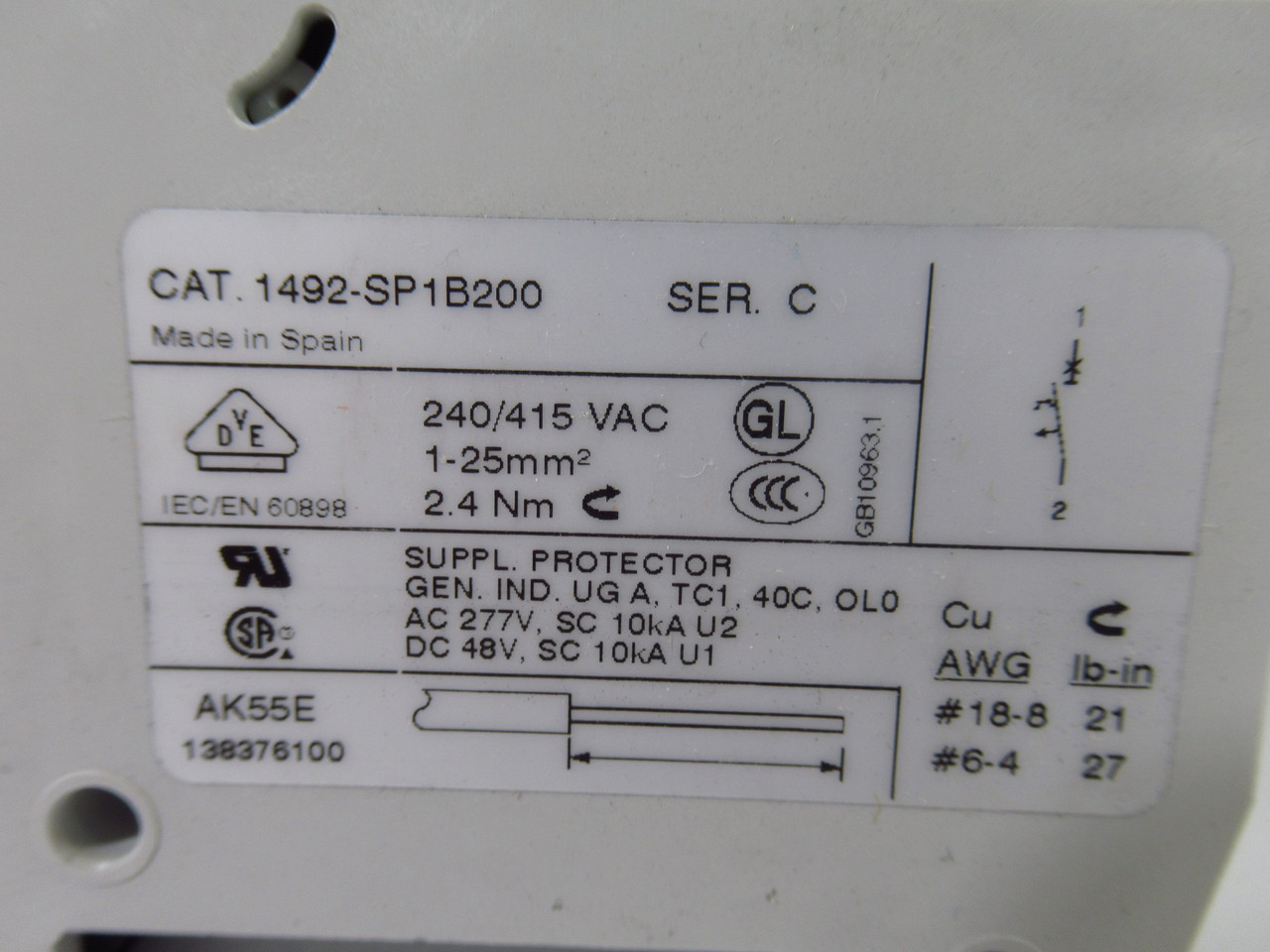 Allen-Bradley 1492-SP1B200 Miniature Circuit Breaker SER C 20A 1P 1-Pack ! NEW !