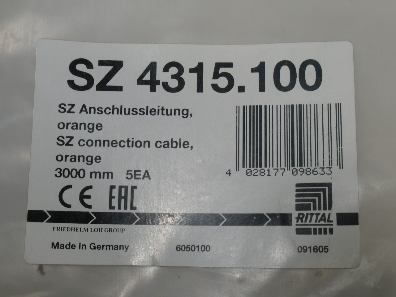 Rittal 4315.100 Connection Cable w/ Jack No Plug 3000mm LOT OF 4 *Open Bag* NWB