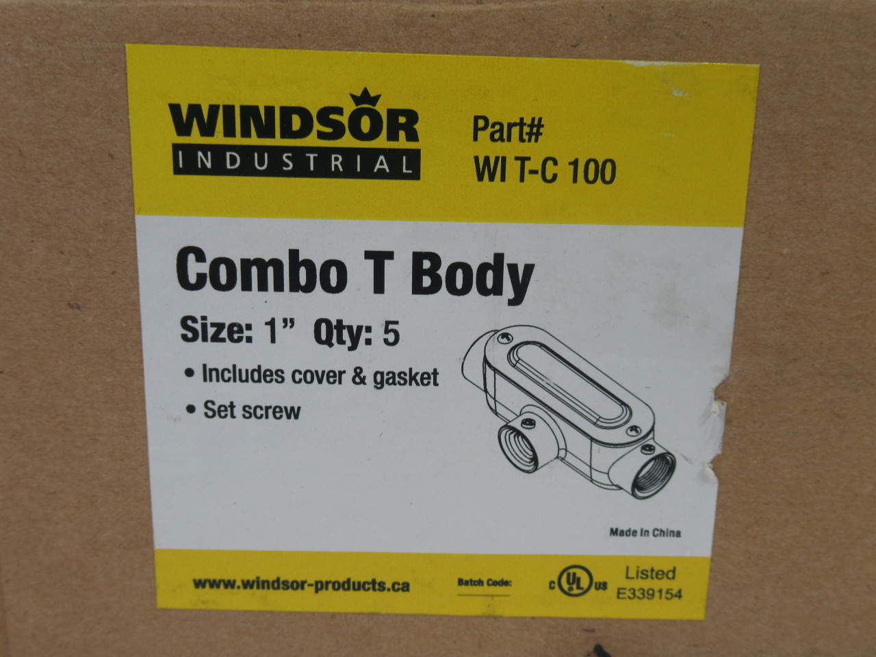 Windsor Industrial WI-T-C-100 Conduit Body W/Cover 1" Size T Type LOT OF 3 NEW