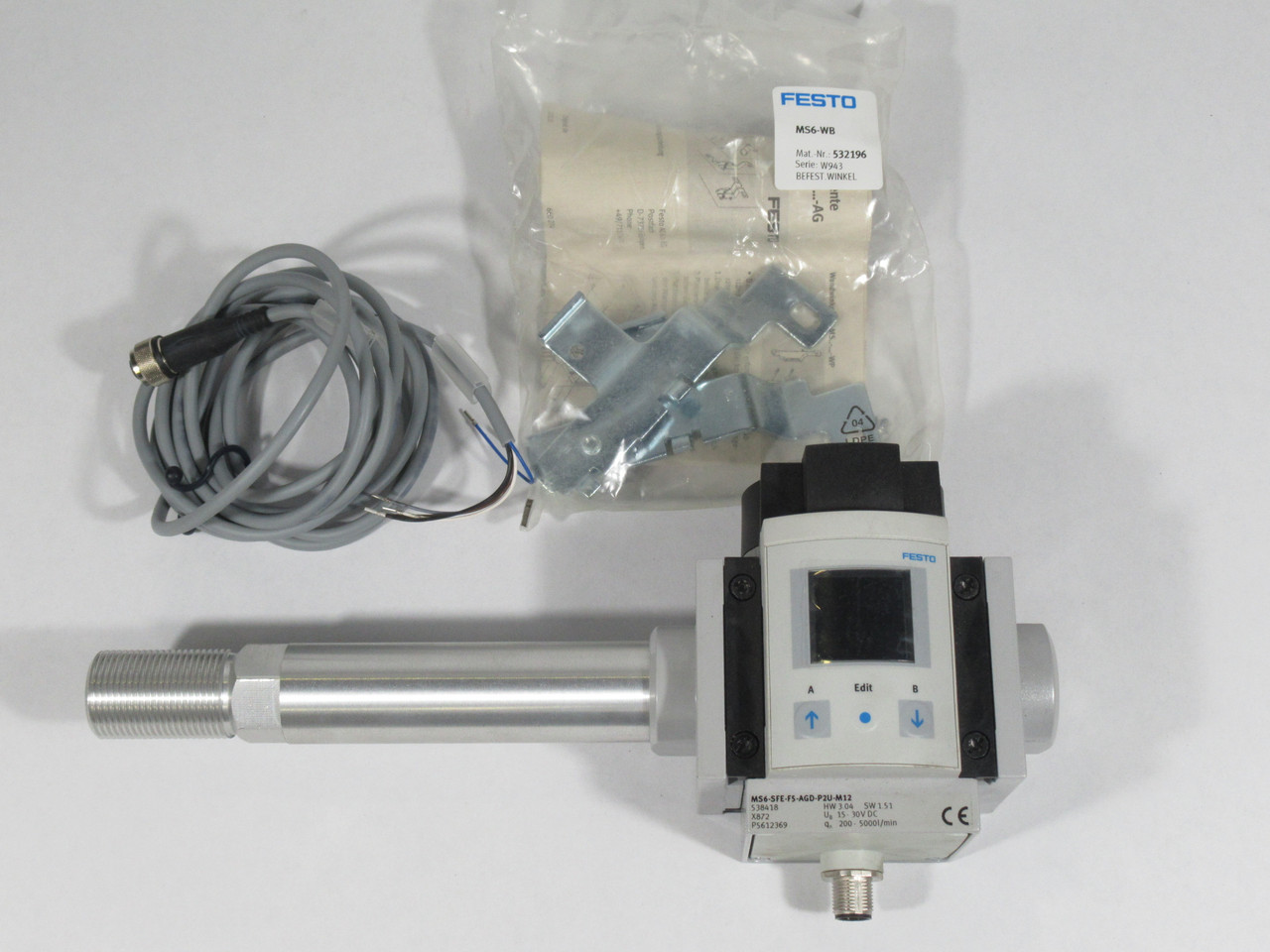 Festo 538418 MS6-SFE-F5-AGD-P2U-M12 Flow Sensor 15-30V C/W Accessories ! NEW !