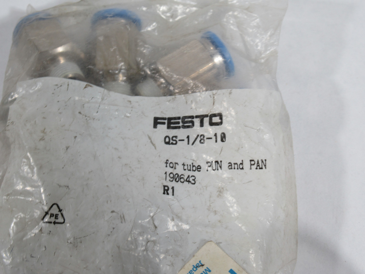 Festo 190643 QS-1/8-10 Push-in Fitting 10mm R1/8 Lot of 10 ! NWB !