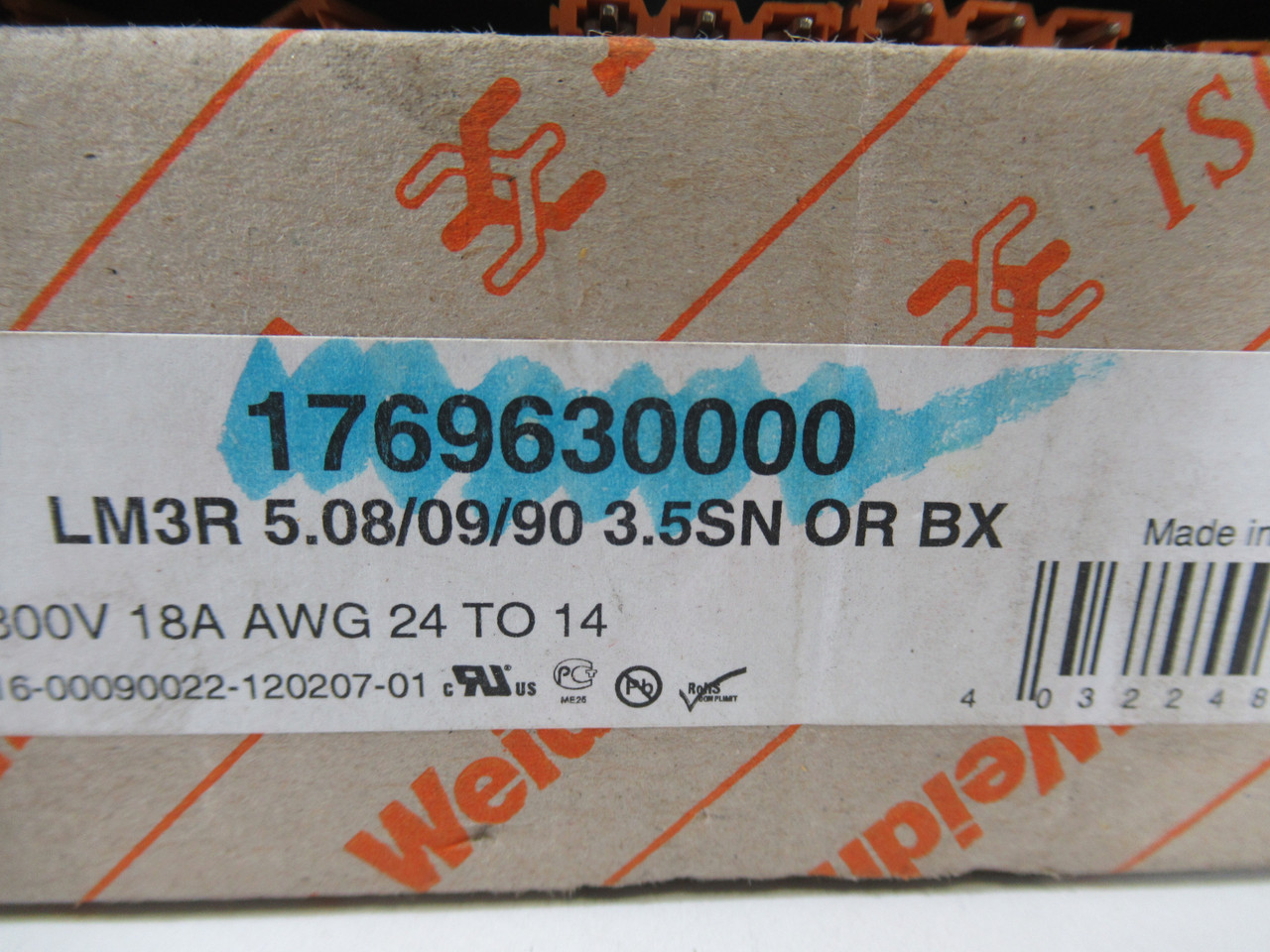 Weidmuller 1769630000 3 Position Orange Fixed Terminal Block Lot of 46 ! NEW !