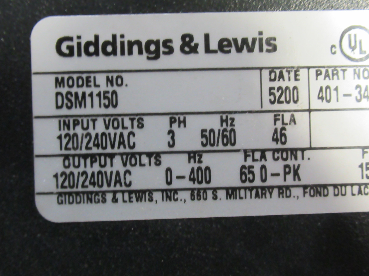 Giddings & Lewis 401-34404-00 Drive Rev 7 120/240VAC MISSING SCREWS USED