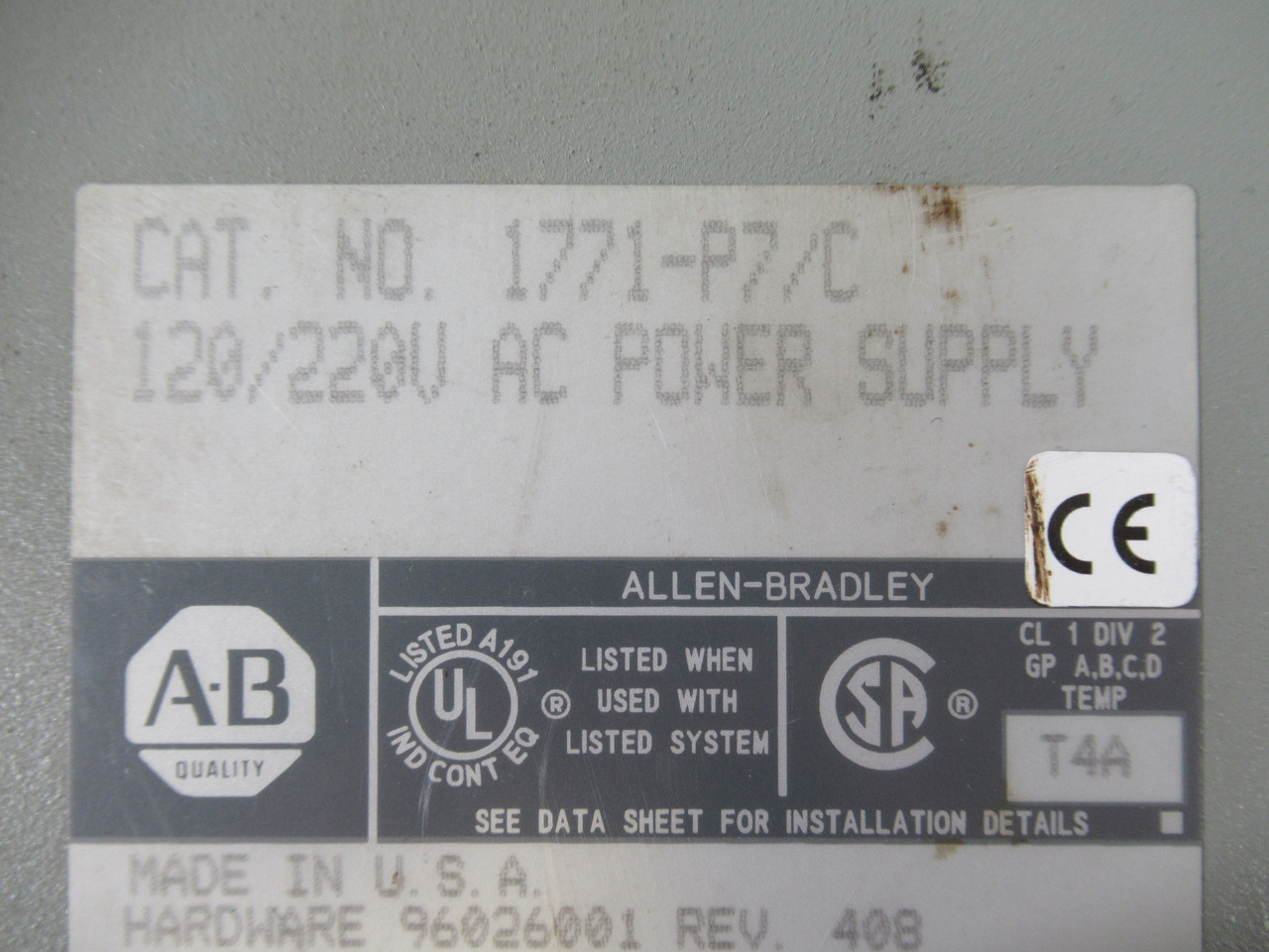 Allen-Bradley 1771-P7 AC Power Supply SER C Output: 5VDC 16A USED