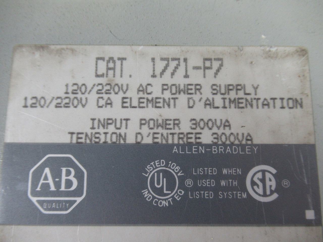 Allen-Bradley 1771-P7 AC Power Supply 5VDC 16A MISSING WIRE COVER & CLIP USED