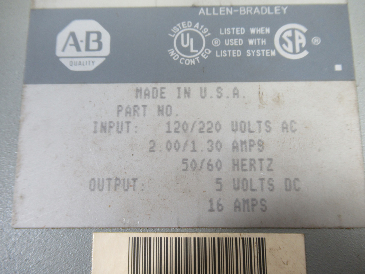 Allen-Bradley 1771-P7 AC Power Supply COSMETIC DAMAGE & MISSING ITEMS USED