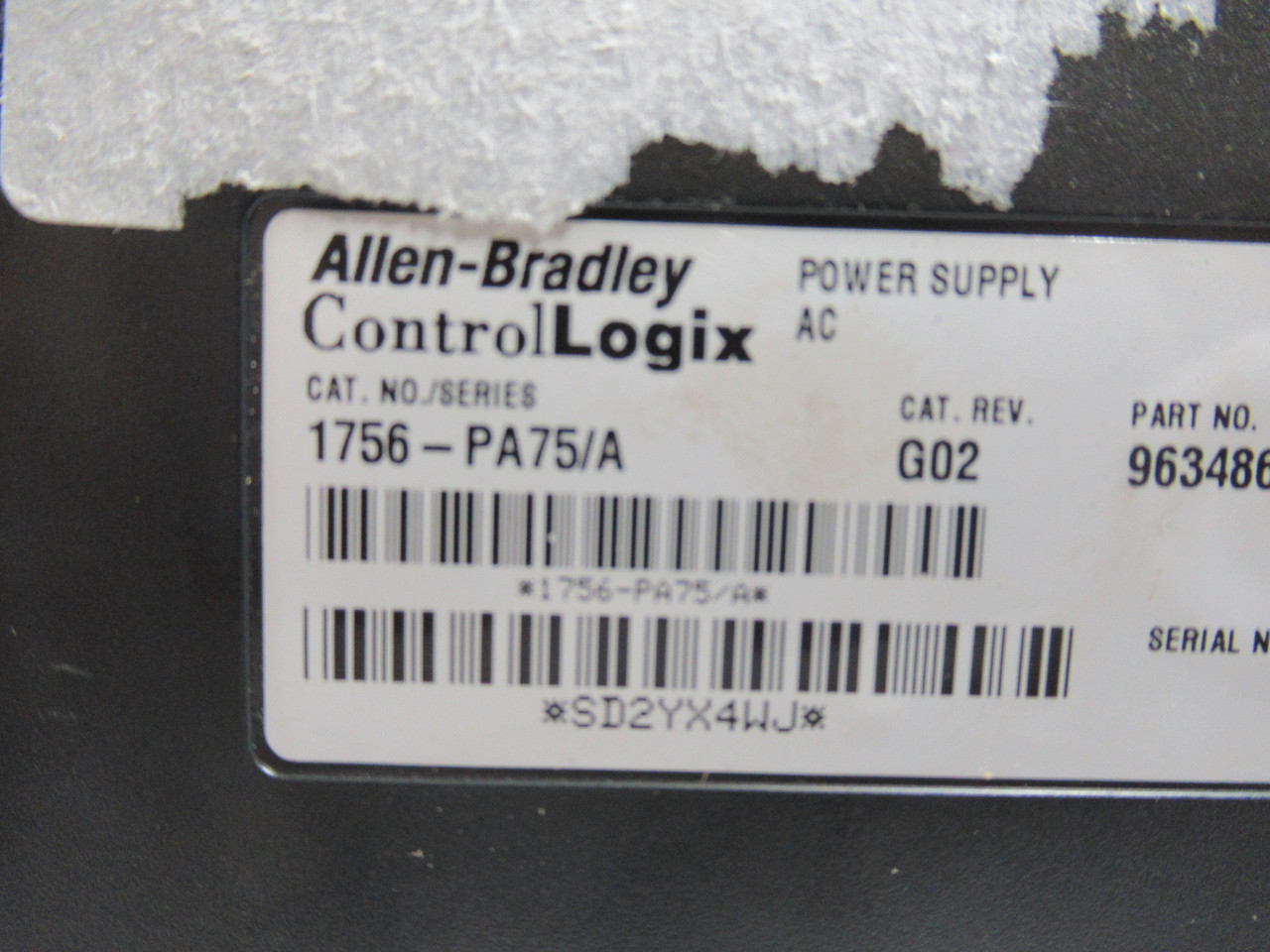 Allen-Bradley 1756-PA75 Series A AC Input Power Supply Module USED