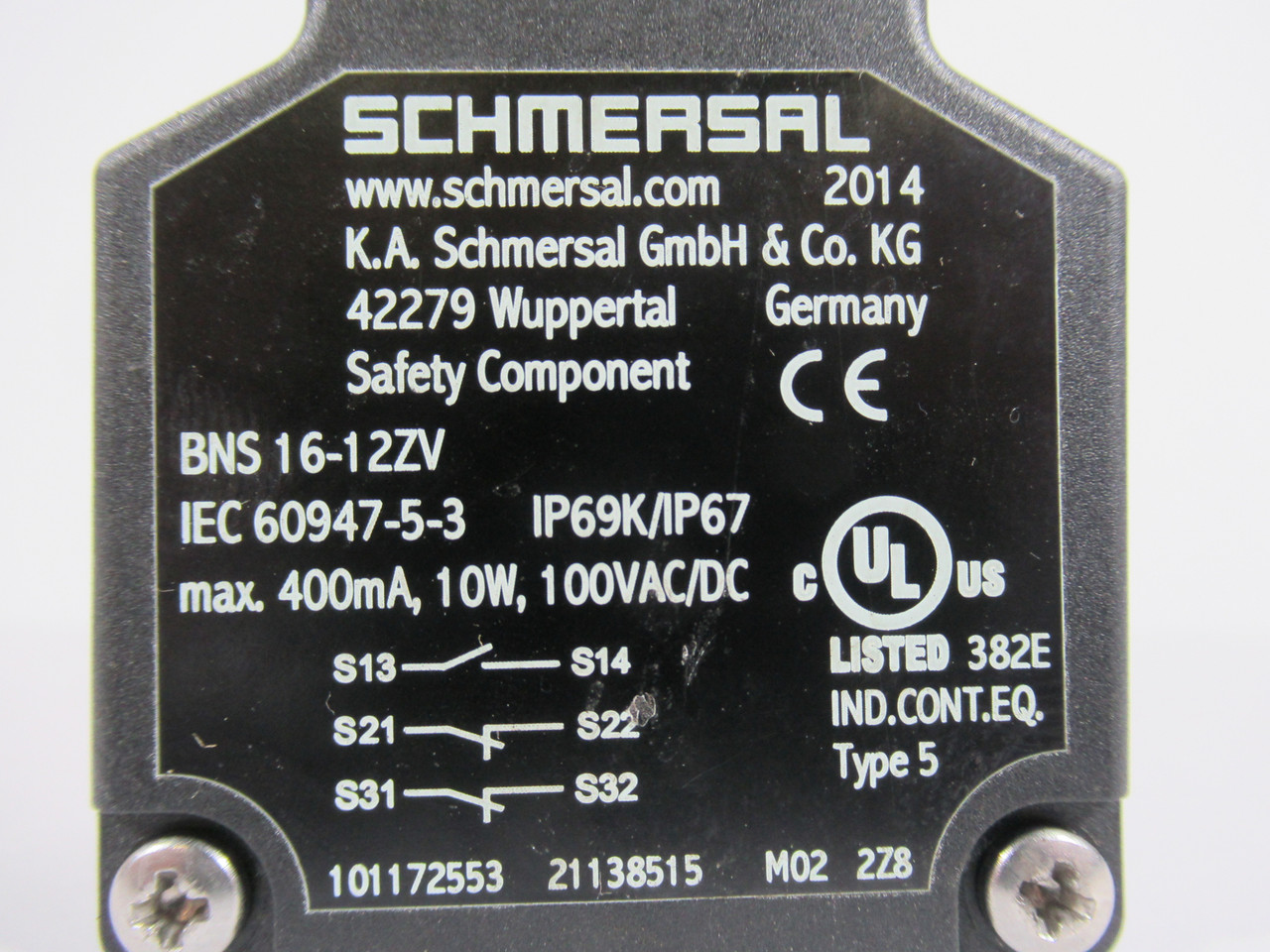 Schmersal BNS-16-12ZV Safety Proximity Switch 400mA 10W 100VAC/DC USED