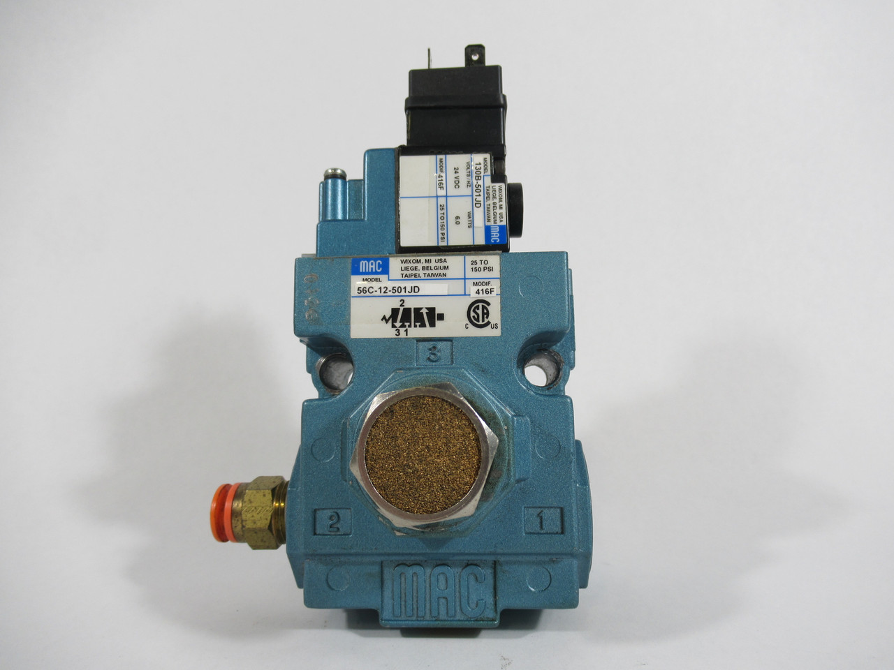 Mac 56C-12-501JD Solenoid Valve c/w Mac 130B-501JD 24VDC Missing Plug USED