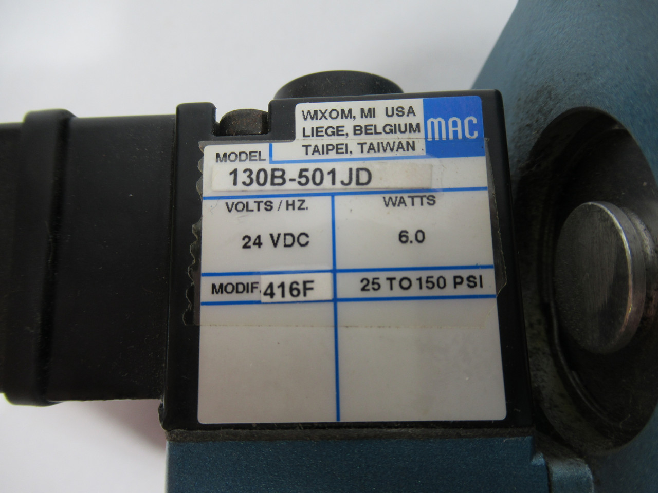 Mac 56C-12-501JD Solenoid Valve c/w Mac 130B-501JD 24VDC Missing Plug USED