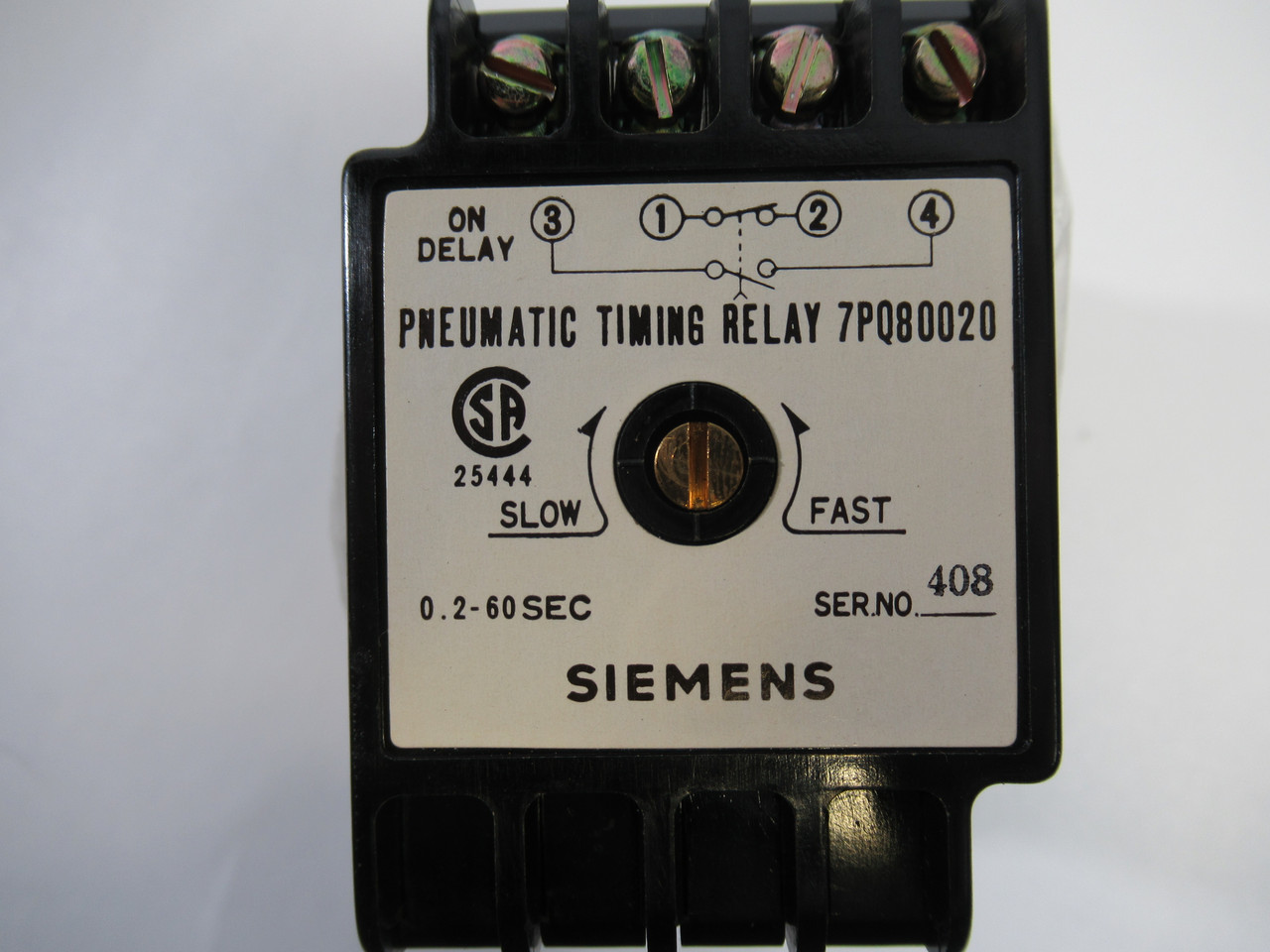 Siemens 7PQ80020 Pneumatic Timing Relay 0.2-60Sec 115V 60Hz Coil NEW