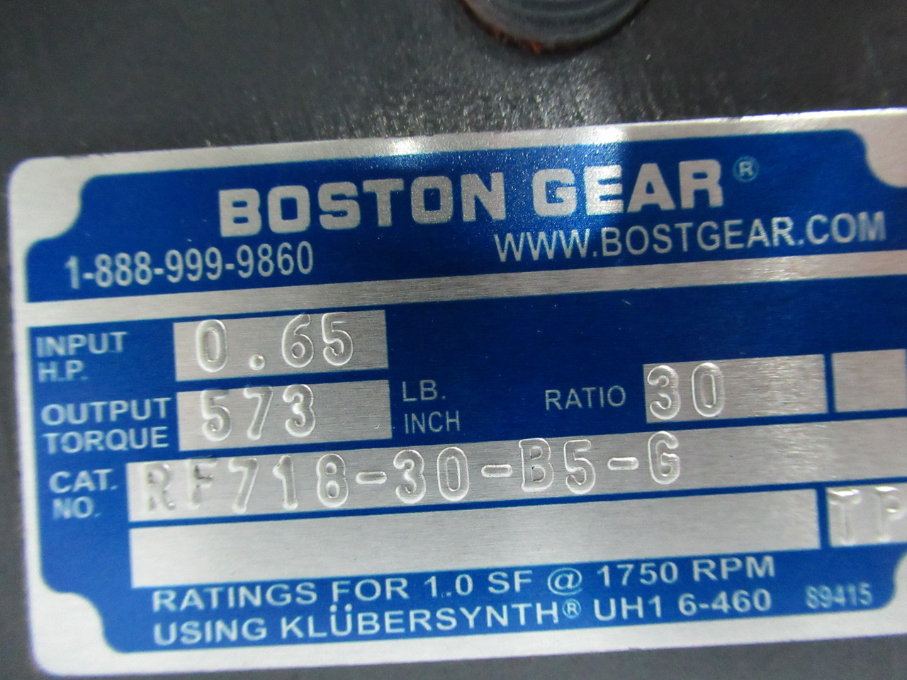 Boston Gear RF718-30-B5-G Worm Gear Speed Reducer 30:1 Ratio 573lb.in ! NOP !