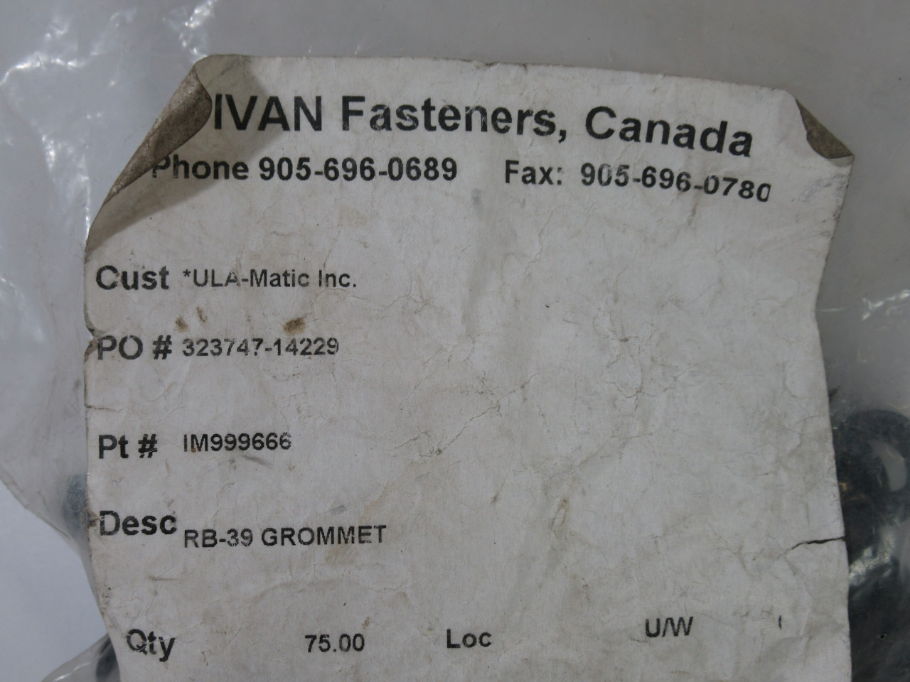 Ivan Fasteners IM999666 RB-39 Rubber Grommet 11/16"OD 3/8"ID 75-Pack ! NWB !