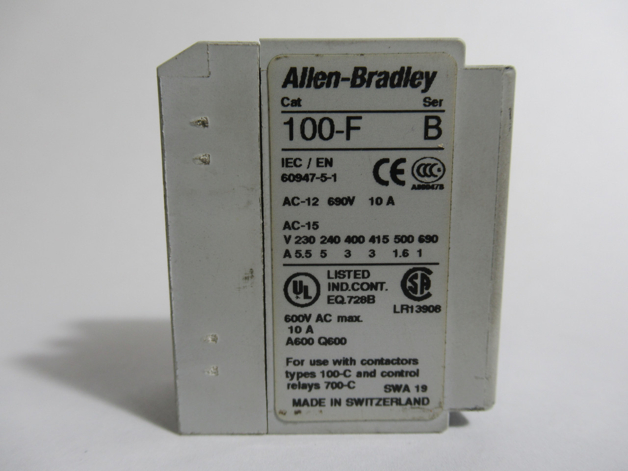 Allen-Bradley 100-FA02 Auxiliary Contact Block Series B 10 600VAC USED