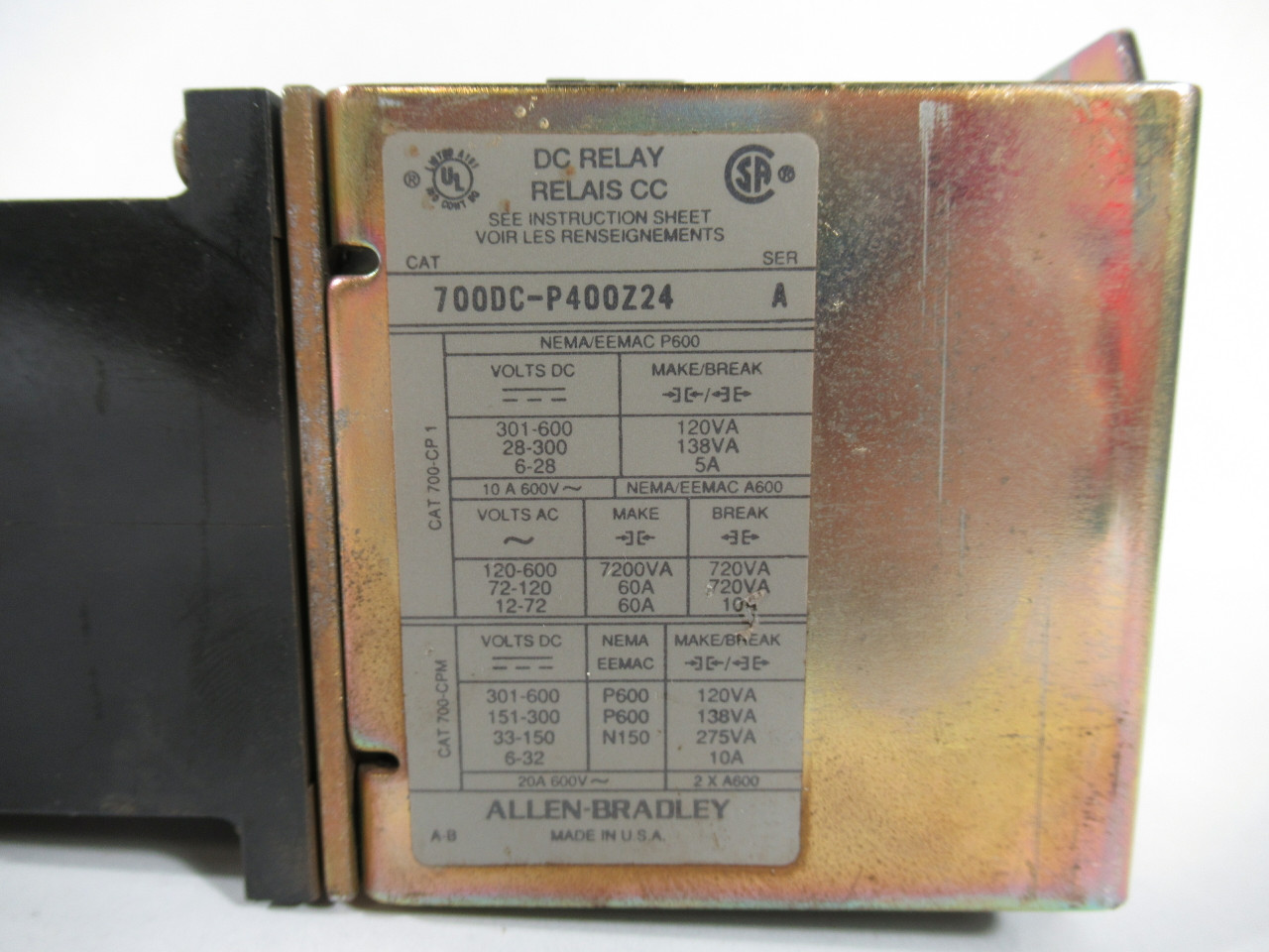 Allen-Bradley 700DC-P400Z24 Industrial DC Relay Series A 24VDC USED