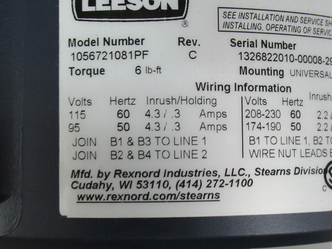 Leeson 175569.00 Coupler Brake 6lb-ft 95/115V 4.3/.3A 50/60Hz ! NOP !