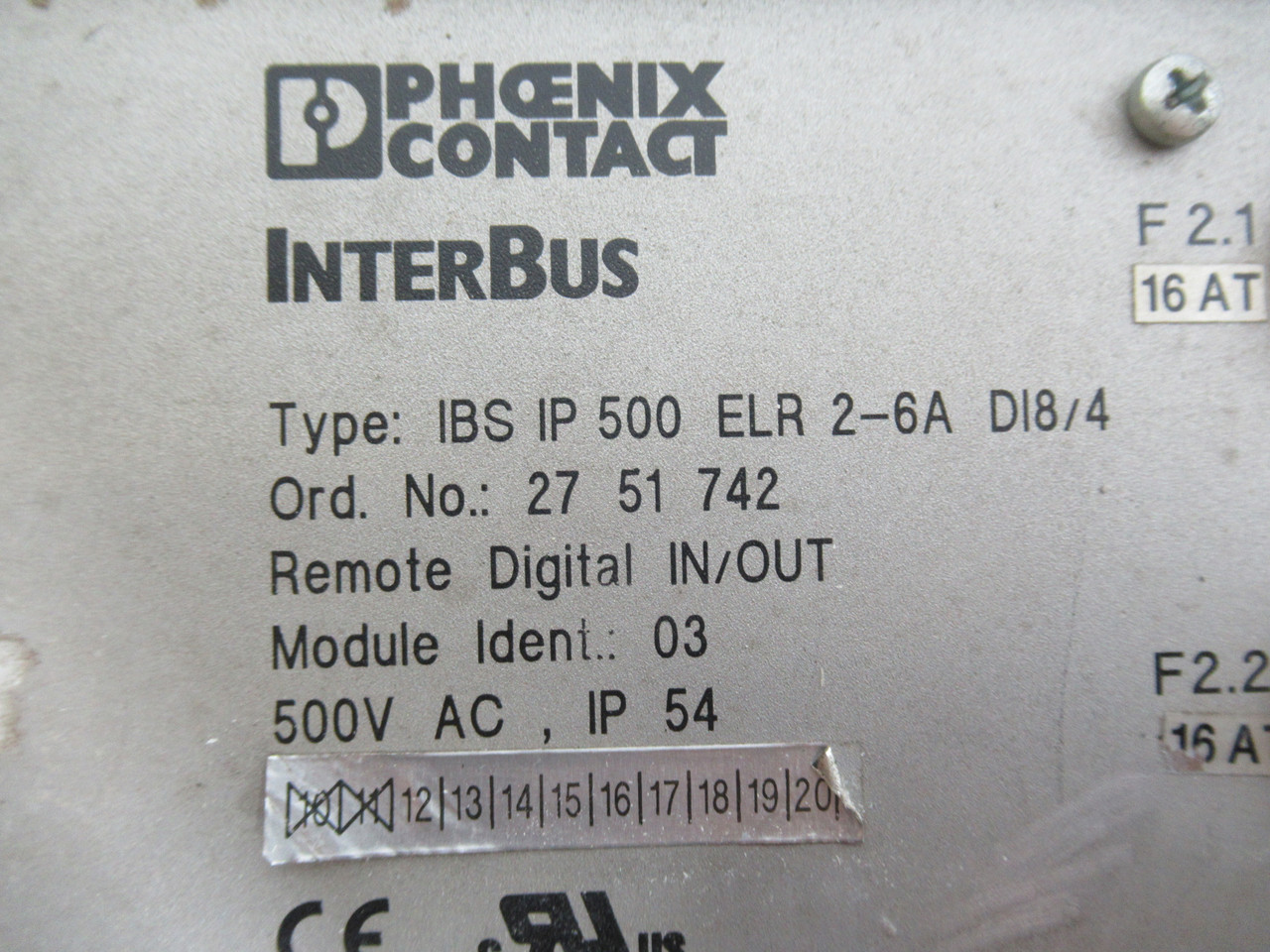 Phoenix Contact IBS-IP-500-ELR-2-6A-DI8/4 Motor Starter MISSING 5 PARTS USED