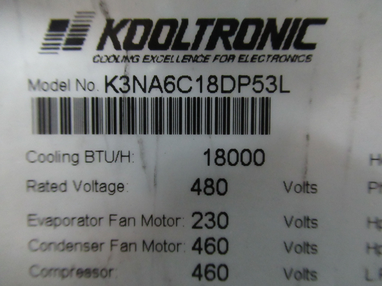 Kooltronic K3NA6C18DP53L Air Conditioner 18000 BTU/H 480V ! AS IS !